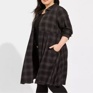 Torrid Button Front Shirt Kimono Shadow Plaid